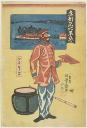 Americana em Shinobazu, 1861 (impressão em xilogravura a cores)