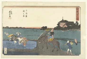 Vista do templo Gohyaku rakan Gohyaku rakan no zu (título no objeto) Uma nova seleção de lugares famosos em Edo (título da série) Shinsen Edo meisho (título da série no objeto)