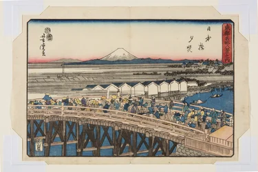 Nihonbashi: Sunset (Nihonbashi sekish?) (impressão em bloco de madeira a cores)