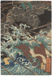 Tametomo homare no jukketsu (Dez famosas excelências de Tametomo), c. 1858 (xilogravura)