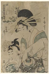 Tanabata: A cortesã Tsukioka da casa Tamaya
Tanabata: Tamaya uchi Tsukioka (título sobre o objecto)
Poemas em papel brilhante para as cinco estações (título da série)
Hana no irogami gosetsu yomiuta (título da série sobre o objecto)