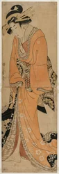 Gueixa ao lado de uma caixa Shamisen, c. 1810.