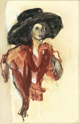 Elegante mulher com chapéu preto
