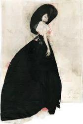 Elegante mulher com chapéu preto
