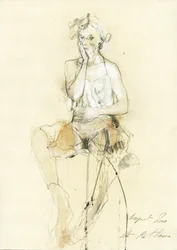 Mulher sentada, pensativa