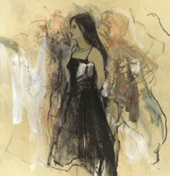 Mulher pensativa de preto