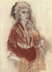 Mulher pensativa de vermelho