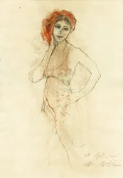 Mulher pensativa com turbante vermelho