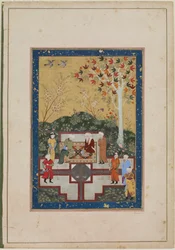Uma velha e dois homens, c.1520-30 (tinta, aquarela opaca e ouro sobre papel)