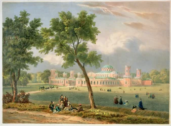 O Grande Palácio de Pedro em Moscou, impresso por Edouard Jean-Marie Hostein (1804-1889), publicado por Lemercier, Paris, 1840