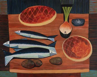 Stilllife With Bread and Fish, 2020 (acrílico sobre tela)
