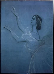 A bailarina Anna Pavlova (1882-1931) no ballet "Sylphides" de Frederic Chopin (1810-1849) (detalhe). Trabalho de Valentin Alexandrovich Serov (1865-1911), tempera e giz sobre tela