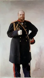 Retrato no pé de Alexandre III (1845-1895), Imperador da Rússia Pintura de Valentin Serov (1865-1911) 1895 São Petersburgo. Chateau De Peterhof - Retrato completo de Alexandre III (1845-1895), Imperador da Rússia. Pintura de Valentin Serov (1865-1911)