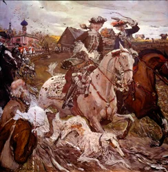 Princesa Elisabeth Petrovna (1709-1762) (futura Elisabeth Iere da Rússia) e Pedro II (1715-1730) caçando Pintura de Valentine Alexandrovich Serov (1865-1911)