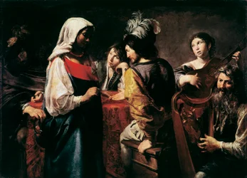 The Fortune Teller Painting de Jean Valentin de Boulogne (1594-1632) Dim. 125 x 175 cm Paris, Musee du Louvre