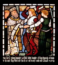 Sir Tristan saindo da Irlanda com Isolda, a Feira de "A História de Tristão e Isolda", William Morris und Co. (vitral)