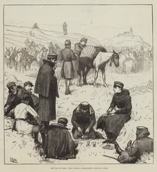 A guerra na Espanha, rei Alfonso tomando café da manhã com sua equipe