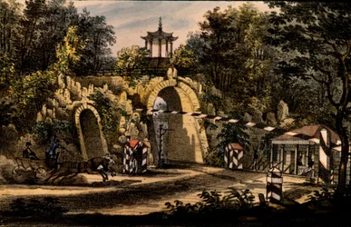 O pavilhão Grand Caprice no parque Catherine de Tsarskoye Selo, ca 1820