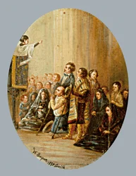 O sermão. Pintura de Valeriano DOMINGUEZ BECQUER (1834-1870). Óleo sobre madeira