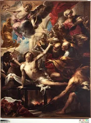 Martírio de São Lourenço sobre a grelha de ferro Pintura de Valerio Castello (1624-1659) Dim 236 x 182 cm Genes, Musei di Strada Nuova (ex Palazzo Bianco)