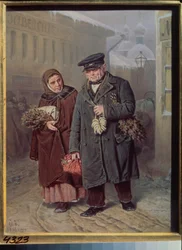 Segunda-feira da Quaresma (Casal usando plantas curativas e purificadoras para o banho de vapor, antes da semana da Páscoa) - Segunda-feira Limpa - Pintura de Vasili (Vassili) Grigorievich Perov (1834-1882), óleo sobre madeira