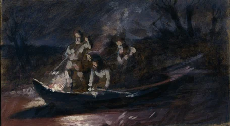 Pesca submarina noturna, década de 1870