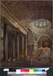 Vista interior da Catedral de Kazan em São Petersburgo, por Sadovnikov, Vasily Semyonovich (1800-1879). Aquarela sobre papel