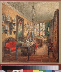 O escritório no Palácio Yusupov (Palácio Moika) em São Petersburgo. Obra de Vasily Semyonovich Sadovnikov (1800-1879), aguarela sobre papel, arte russa