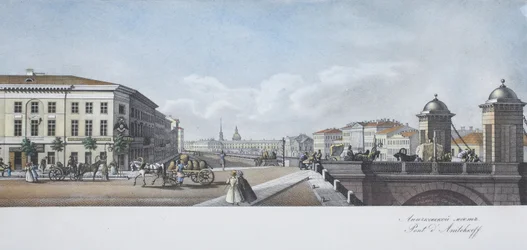 A ponte Anichkov Do panorama da Nevsky Prospekt