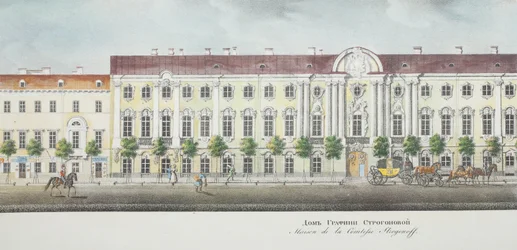 O Palácio Stroganov Do panorama da Nevsky Prospekt