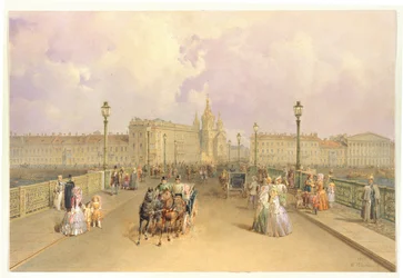 Vista da ponte Blagoveshchensky em São Petersburgo, 1851