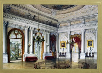 Vista da Sala Antonio Vighi no Palácio Yusupov (Youssoupov, Youssoupoff) em São Petersburgo, também chamado de Palácio Moika (sala Antonio Vigi no Palácio Yusupov em São Petersburgo). Obra de Vasily Semyonovich Sadovnikov (1800-1879). aq