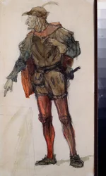 Desenho de figurino para a ópera "Fausto" de Charles Gounod (1818-1893) - Desenho de figurino para a ópera Fausto de Charles Gounod - Obra de Vasili Dmitrievich Polenov (1844-1927), lápis e aguarela sobre papel