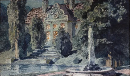 Decoração preparatória para a ópera ""Boris Godunov"" de Modeste Mussorgsky (1839-1881) - Cenário para a ópera Boris Godunov de M Mussorgsky - Obra de Vasili Dmitrievich Polenov (1844-1927), aquarela sobre papel