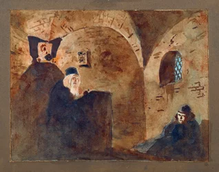Decoração preparatória, sala abobadada, para a ópera ""Boris Godounov"" de Modeste Mussorgsky (Mussorgsky) (1839-1881) - Cenário para a ópera Boris Godunov de M Musorgsky - Obra de Vasili Dmitrievich Polenov (1844-1927), aquarela e guache sobre papelão
