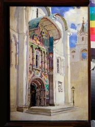 A entrada sul da Catedral da Assunção no Kremlin de Moscou - Pintura de Vasili Dmitrievich Polenov (1844-1927), óleo sobre tela