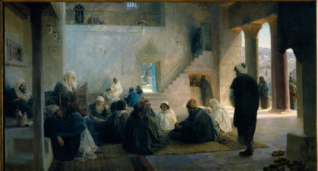 Cristo entre os doutores da lei. Pintura de Vasili Dmitrievich Polenov (1844-1927), óleo sobre tela