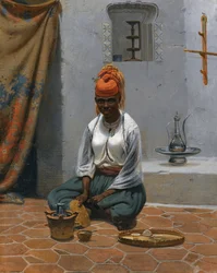 Fazendo chá em Argel, década de 1840.