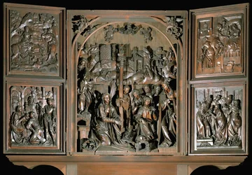 Altar de Santa Maria. Painéis da esquerda: voo para o Egito