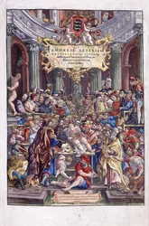 Anatomista e médico flamengo, Andreas Vesalius, dando uma aula na escola de medicina de Bruxelas, 1543