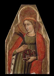Santa Catarina de Alexandria (Saint Catherine). Pintura por um mestre veneziano. Tempera sobre madeira, 26 x 16,5 cm, segunda metade do século XIV. Colecção privada.