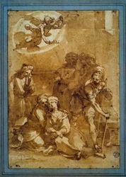 A Morte de Santa Cecília Desenho de preparação com tinta marrom para Santa Cecília (Pisa) de Ventura di Arcangelo Salimbeni dit Bevilacqua (1568-1613) Sol. 0,25 X 0,17m. Paris, Museu do Louvre