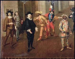 Comediantes italianos e franceses tocando em farsas, 1670 (detalhe) (ver também 155316)
