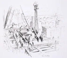 Vigas móveis no 25º andar do Empire State Building, publicado por William Edwin Rudge