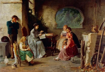 Aula de botânica, por Vespasiano Bignami conhecido como Vespa (1841-1929), óleo sobre tela, 84x119 cm, Itália