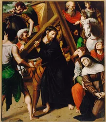 Cristo carregando a cruz (pintura sobre madeira)