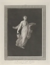 Uma bacante parcialmente nua segurando um disco na mão esquerda erguida e um balde na h..., ca. 1795-1820