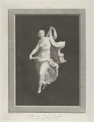 Uma bacante parcialmente nua avançando e segurando as pontas de suas cortinas em cada ..., ca. 1795-1820