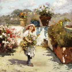 Uma jovem colhendo flores ao sol