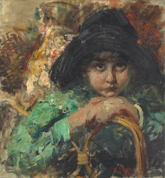 Criança pensativa (óleo sobre tela)